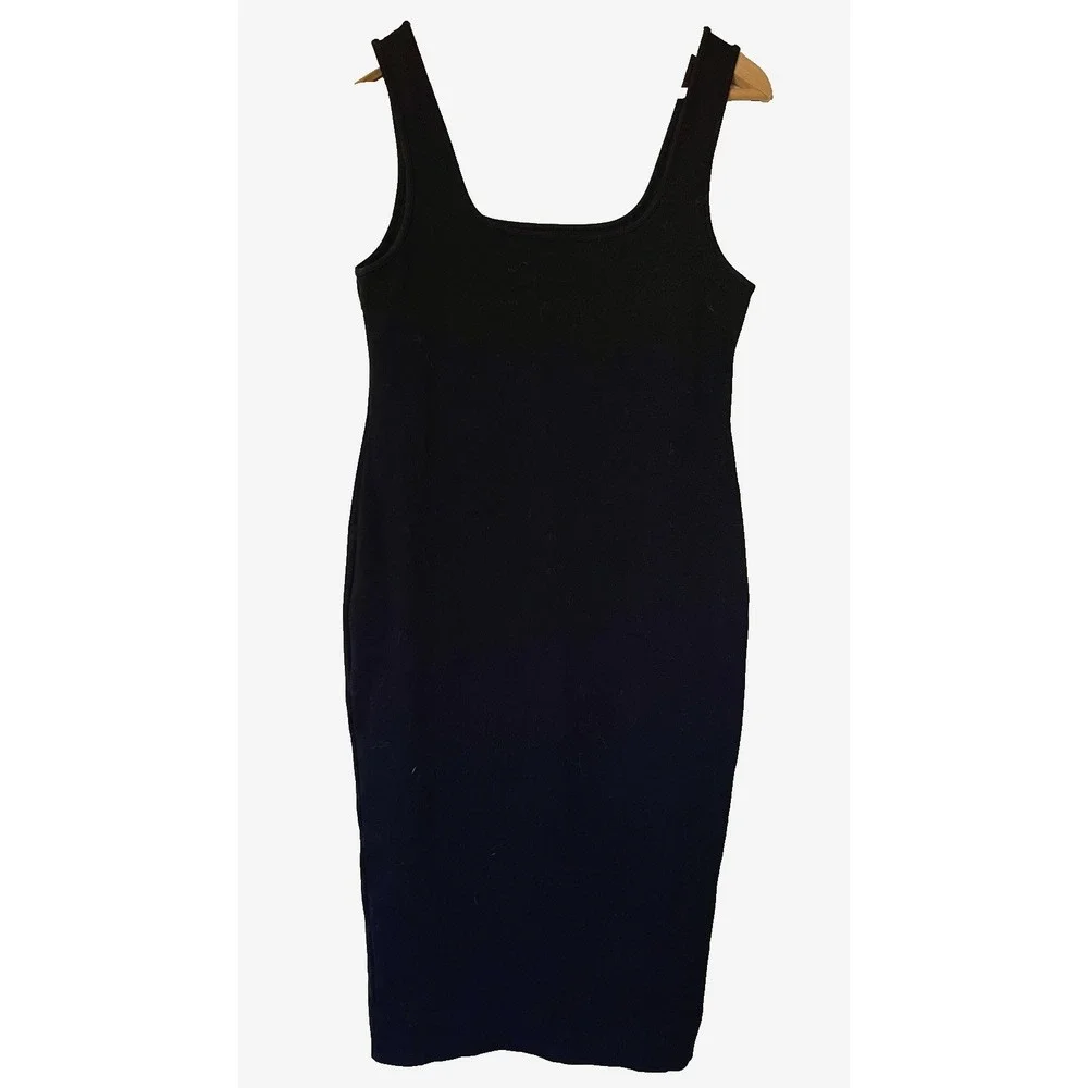 Forever 21 Black Stretchy Bodycon Tank Neckline Maxi Dress Size XL Leg Slit Sexy